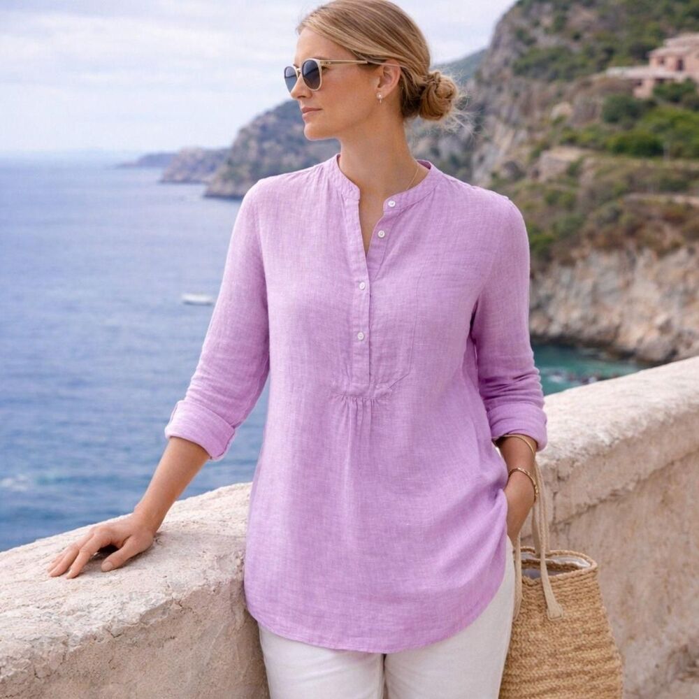J Crew Baird McNutt Irish Linen Tunic Top Pink Relaxed Coastal Boho Size 2